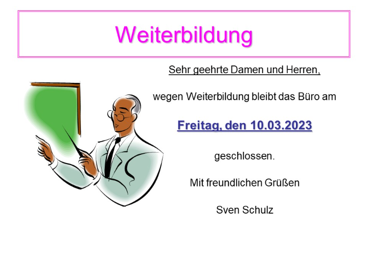 Bürosprechzeiten fallen aus
