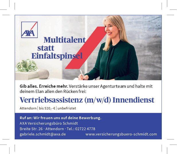 Wir suchen: Vertriebsassistenz Innendienst  Minijob-Basis