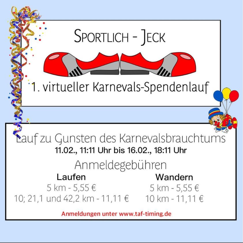 Sportlich Jeck e.V. – 1. Virtueller Karnevals-Spendenlauf zu Gunsten des Brauchtums Sportlich Jeck e.V. – 1. Virtueller Karnevals-Spendenlauf zu Gunsten des Brauchtums