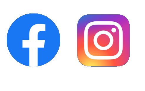 Social Media Logos Logo von Instagram in einem quadratischen Farbverlauf aus Pink, Lila und Orange mit weißem Kamerasymbol, daneben das runde, blaue Facebook-Logo mit weißem „f“.