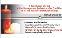 AXA Frankfurt am Main Barbara Wolbring | Logo Pietät Schüler AXA Frankfurt am Main Barbara Wolbring | Logo Pietät Schüler