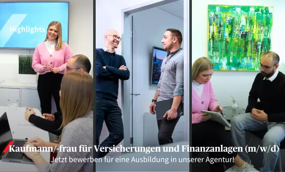 Vertriebsmitarbeiter werden in mehreren Vertriebsgesprächen gezeigt, es herrscht eine lockere Stimmung.