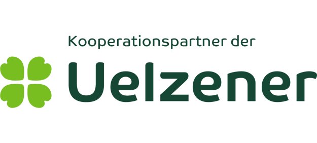 Logo der Uelzener Versicherungen mit gr&uuml;nem Kleeblatt-Symbol und Schriftzug &bdquo;Kooperationspartner der Uelzener&ldquo;.