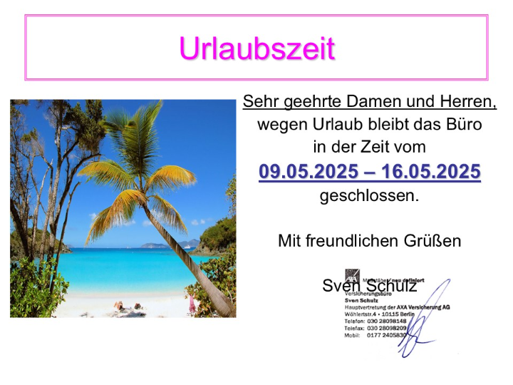 Bürosprechzeiten fallen aus