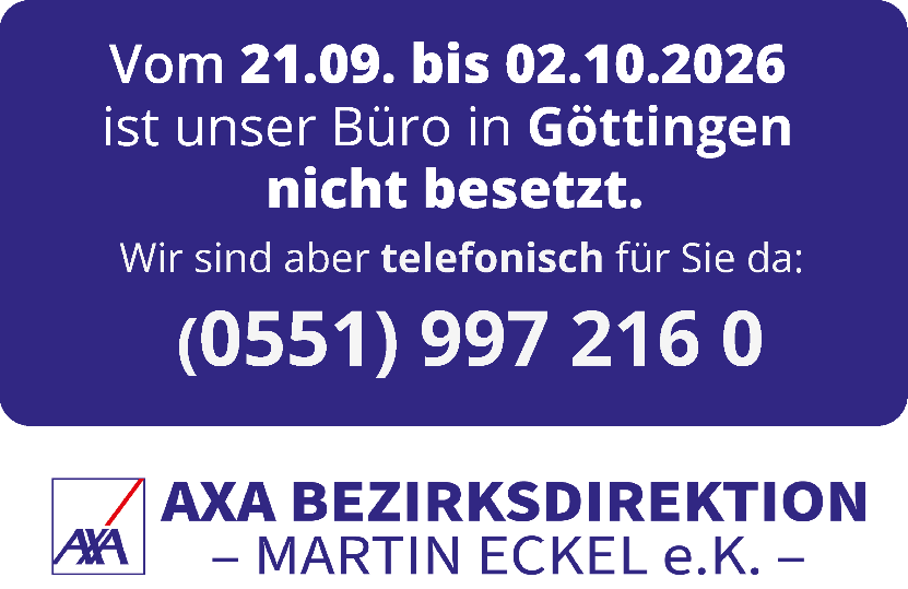 Unser Büro ist vom 21.09.-03.10.2026 nicht besetzt